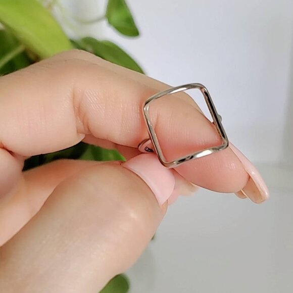 Sterling Silver Square Ring, Open Square Ring, Large Square Ring, Stack Ring, - Picture 2 of 8